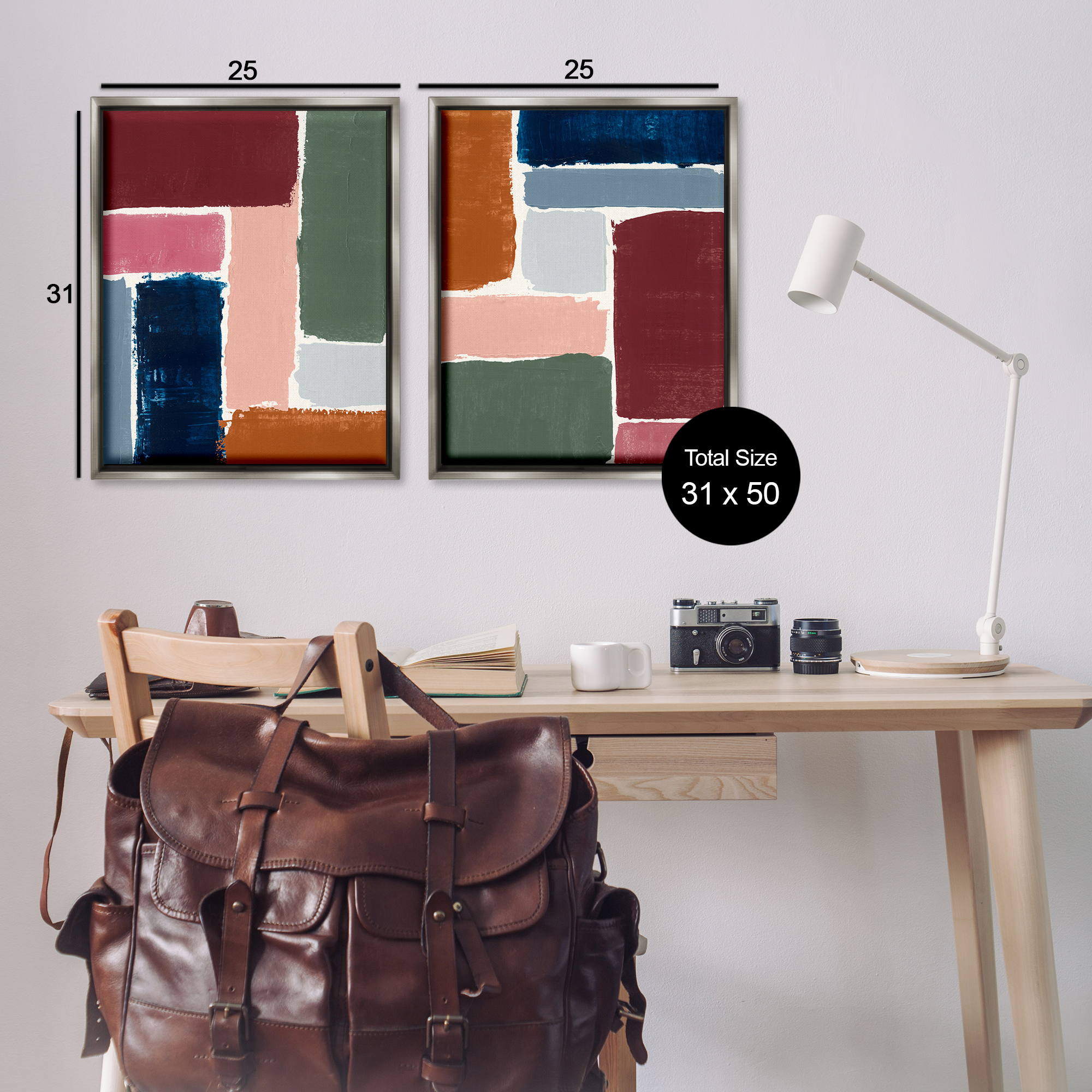 Stupell Industries Abstract Modular Color Block Abstract Painting Gray Floater Framed Canvas Art Print Wall Art, 31 x 25, Set of 2