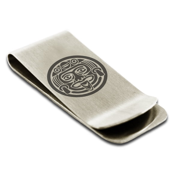 Stainless Steel Aztec Mask Rune Engraved Money Clip Credit Card Holder