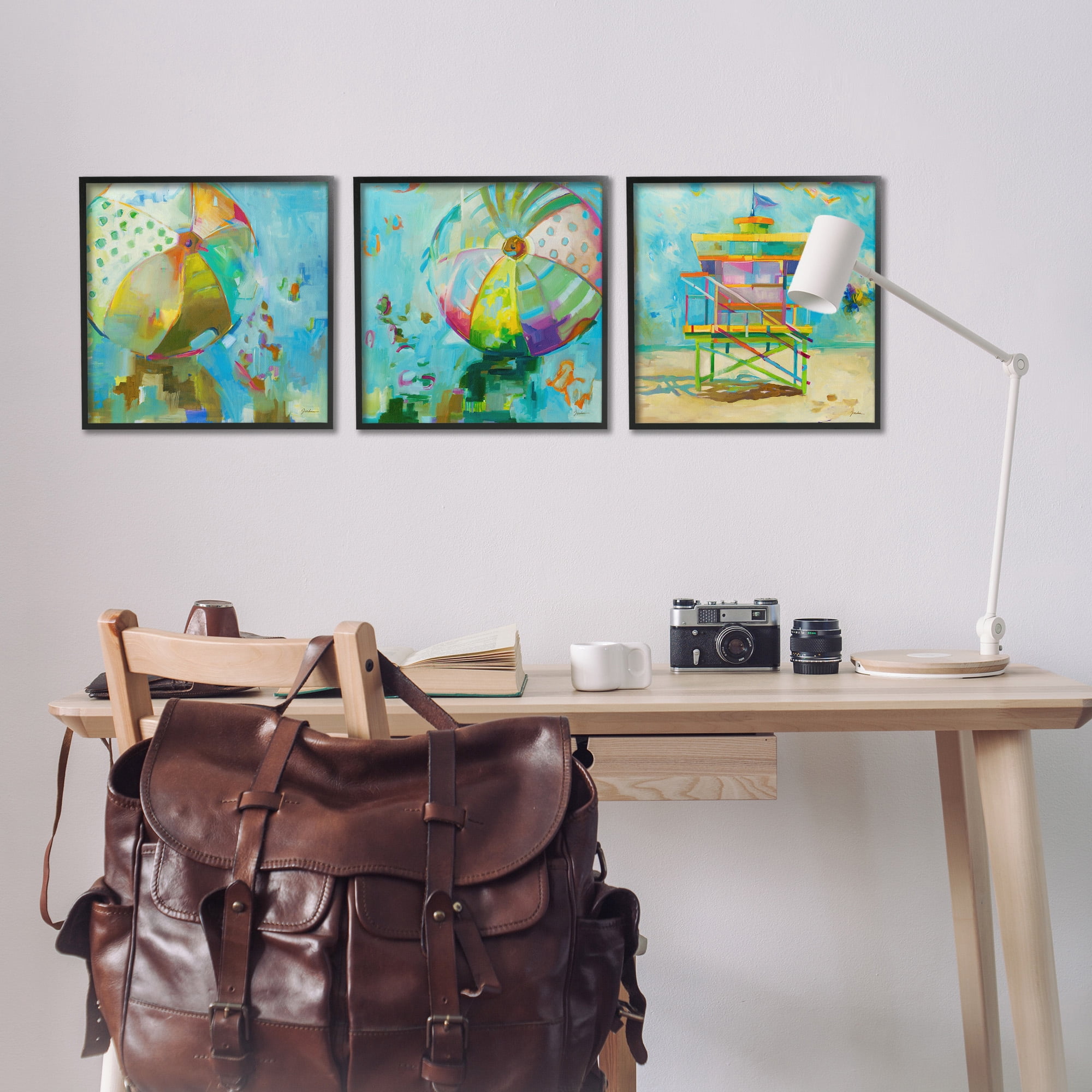 Stupell Industries Abstract Beach Scenes Abstract Painting Black Framed Art Print Wall Art, 17 x 17, Set of 3