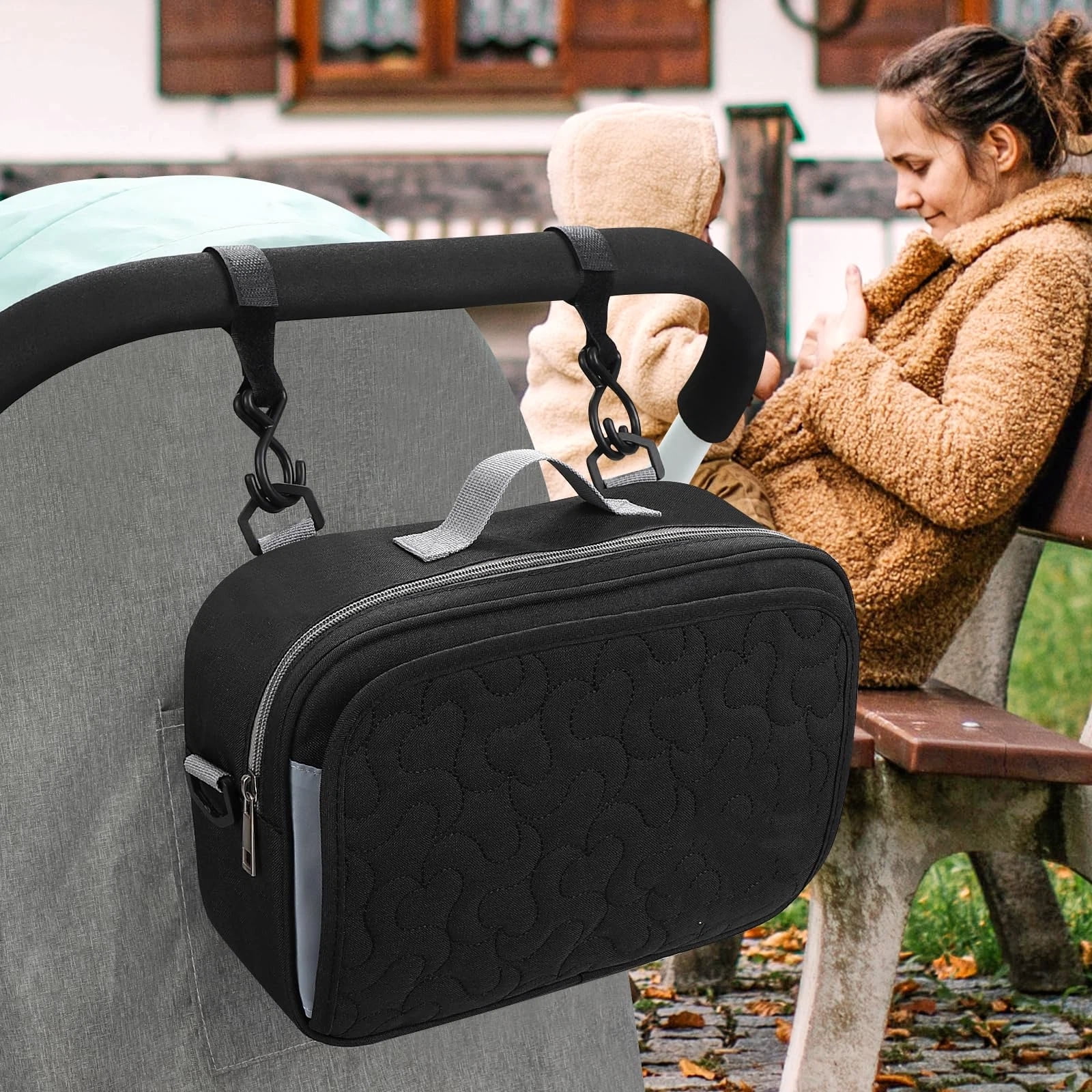 Stroller Organizer, Universal Stroller Organizer with Insulated Cup Holder Pocket, Dual Purpose Large Capacity Stroller Bag Caddy, Stroller Accessories Fits（Black）
