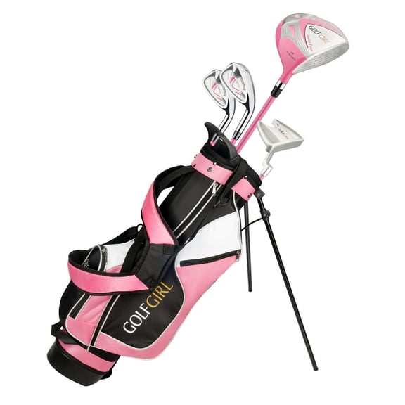 GolfGirl Junior Girls Golf Complete Set with Pink Clubs and Bag for Left Handed, 5 ft 11 in