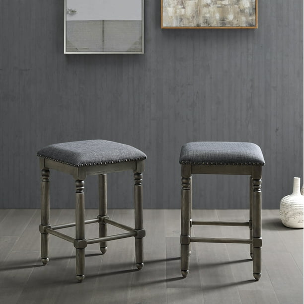 Roundhill Furniture Arnhem Bar Stool, Gray Upholstered Counter Height Bar Stools