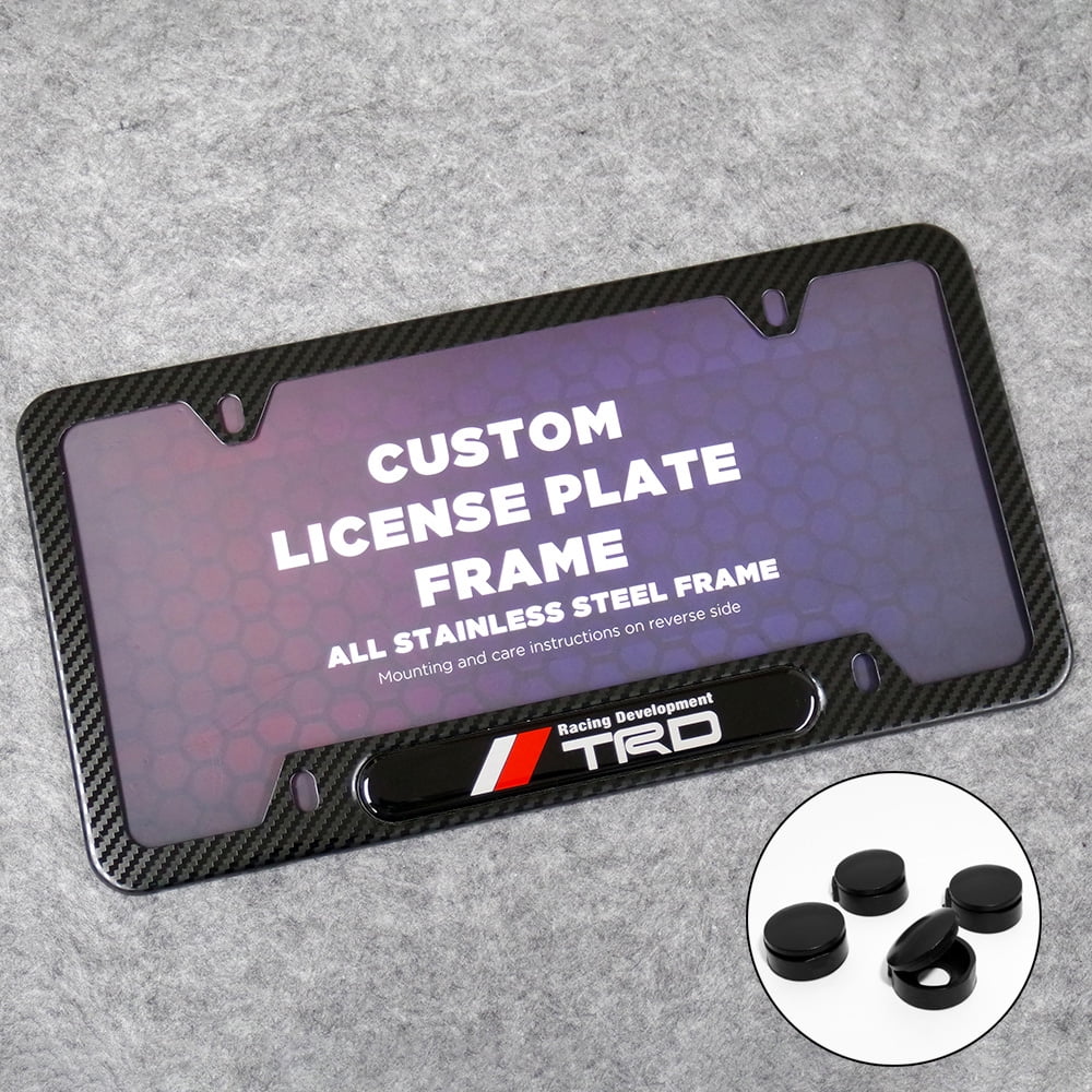 For TRD Front or Rear Carbon Fiber Texture License Plate Frame Cover
