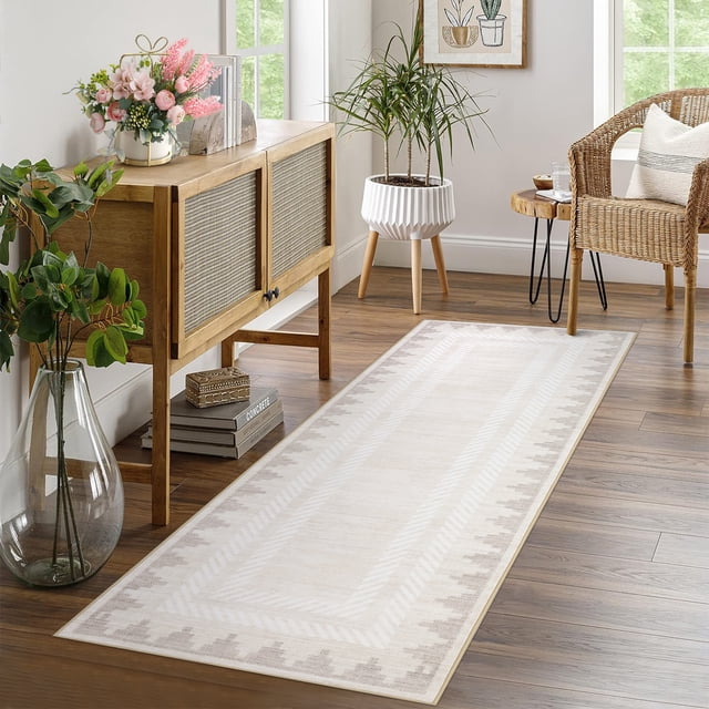 2x6 Washable Modern Solid Area Rug, Non Slip TPR Backing Low Pile Carpet for Living Room, Bedroom, Dining Room,White