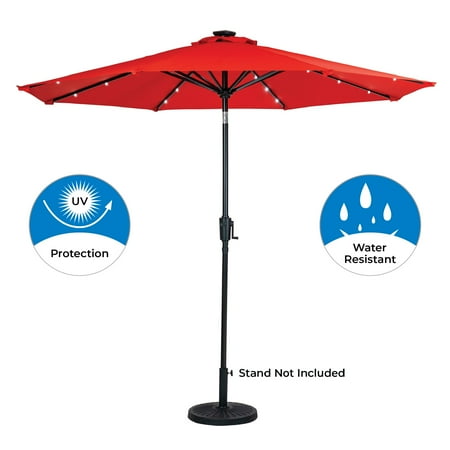 Sun Ray - 9' Round 8Rib Solar Lighted Umbrella - Taupe