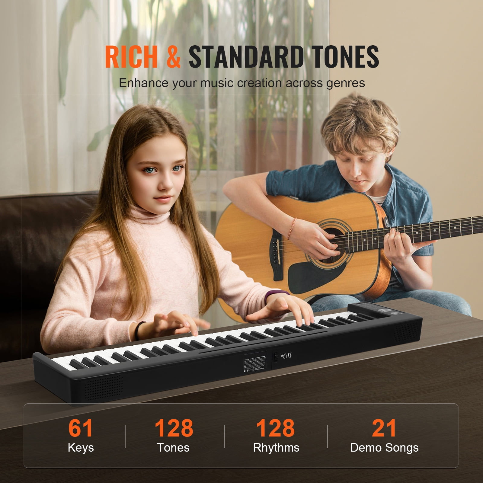 KFFKFF 61-Key  Foldable Keyboard Piano for Beginners, Features Bluetooth & MIDI Compatibility, Compact Electronic Digital Piano with Sustain Pedal, Touch-Sensitive Illuminated Keys