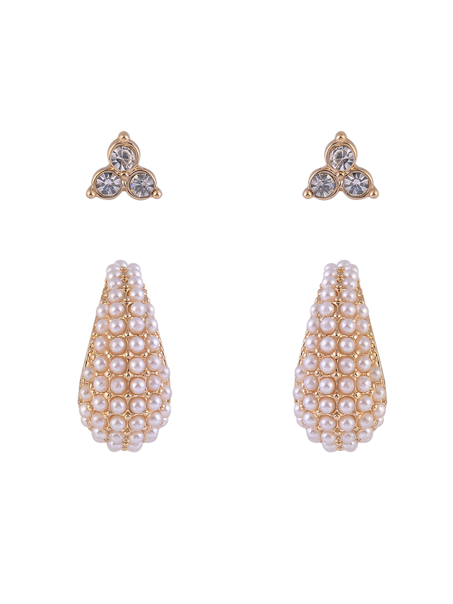 Time and Tru Women's Textured Heart Cry and Acrylic Pearls Goldtone 3pc Earring Set