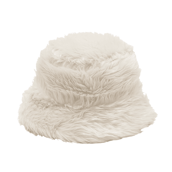 Bexdxz Long Pile Faux Fur Bucket Hat, Soft Fuzzy Fluffy Wide Brim Winter Fisherman Cap, Warm Outdoor Cold Weather Hat for Women Beige