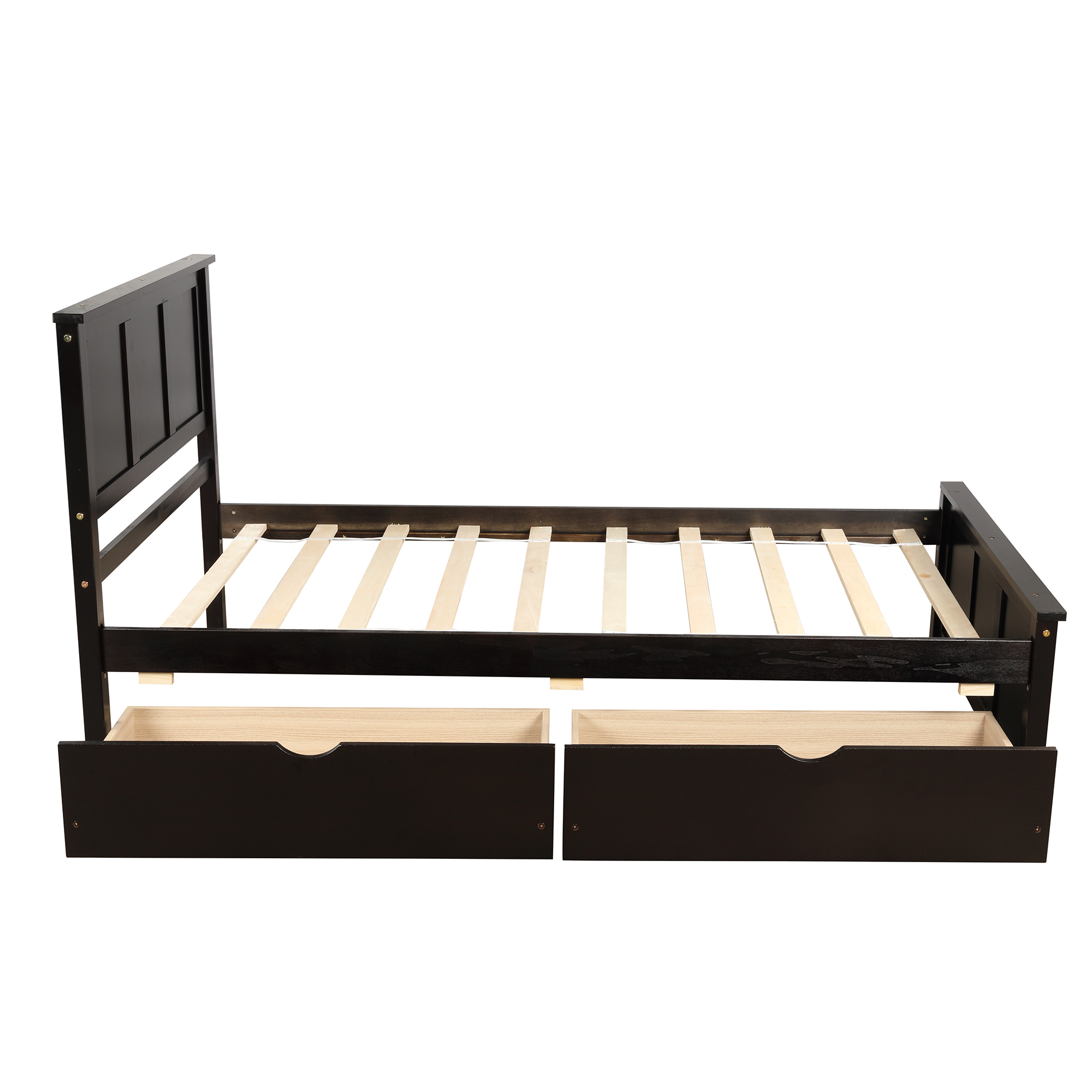 Euroco Wood Twin Platform Bed with Headboard & 2 Storage Drawers for Kids, Espresso - image 4 of 10