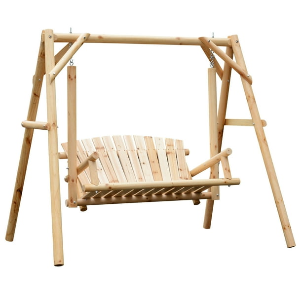 Wooden 2 Person Porch Swing Rustic Patio Bench Outdoor Furniture W Armrest Com Wooden 2 Person Porch Swing Rustic, Wooden Patio Swing