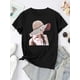 thumbnail image 3 of Creative Hat Girl Pattern Printed Women'S Fashionable Round Neck Short Sleeve, Simple Casual Sports T-Shirt, Comfortable Summer Top for Women During Holidays., 3 of 8