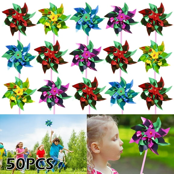 Adifare 50 Pcs Plastic Pinwheel,Colorful Windmill Party DIY Pinwheels Set For Kids Toy Garden Lawn Party Decor
