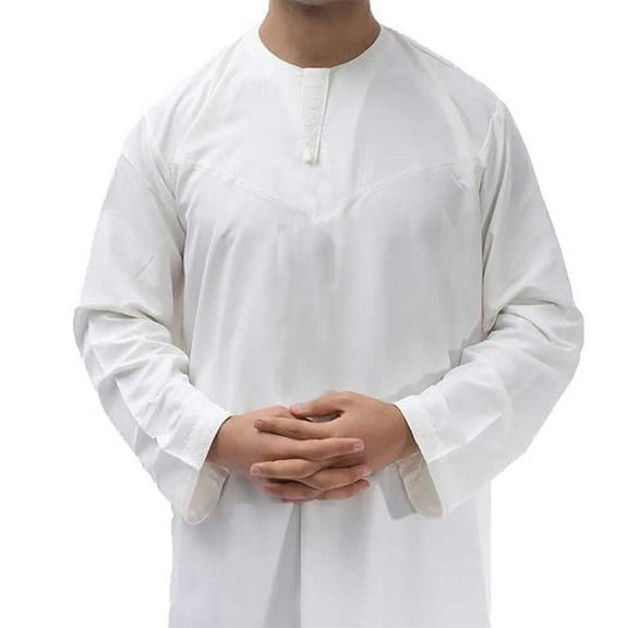 Classic Men's Omani/Emirati Dishdasha – Full-Length White Thobe with Long Sleeves - Islamic Jubbah