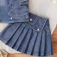 thumbnail image 7 of Gvdentm Girl's 2 Piece Outfit Button Front Sleeveless Denim Jackets and Mini Skirts Set(Blue,5-6 Years), 7 of 7