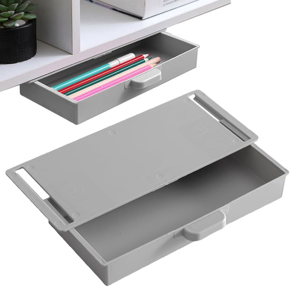Clearance Desk-Mounted Underdrawer Storage Solution - Grey Adhesive Slide-Out Organizer for Office Supplies, Cosmetics, and Small Household Items