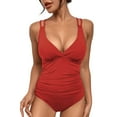 thumbnail image 1 of Aayomet Maillot de Bain Grande Taille Résistant au Chlore Col Rond Bonnets Souples Sportif une Pièce Imprimé, Rouge m, 1 of 5