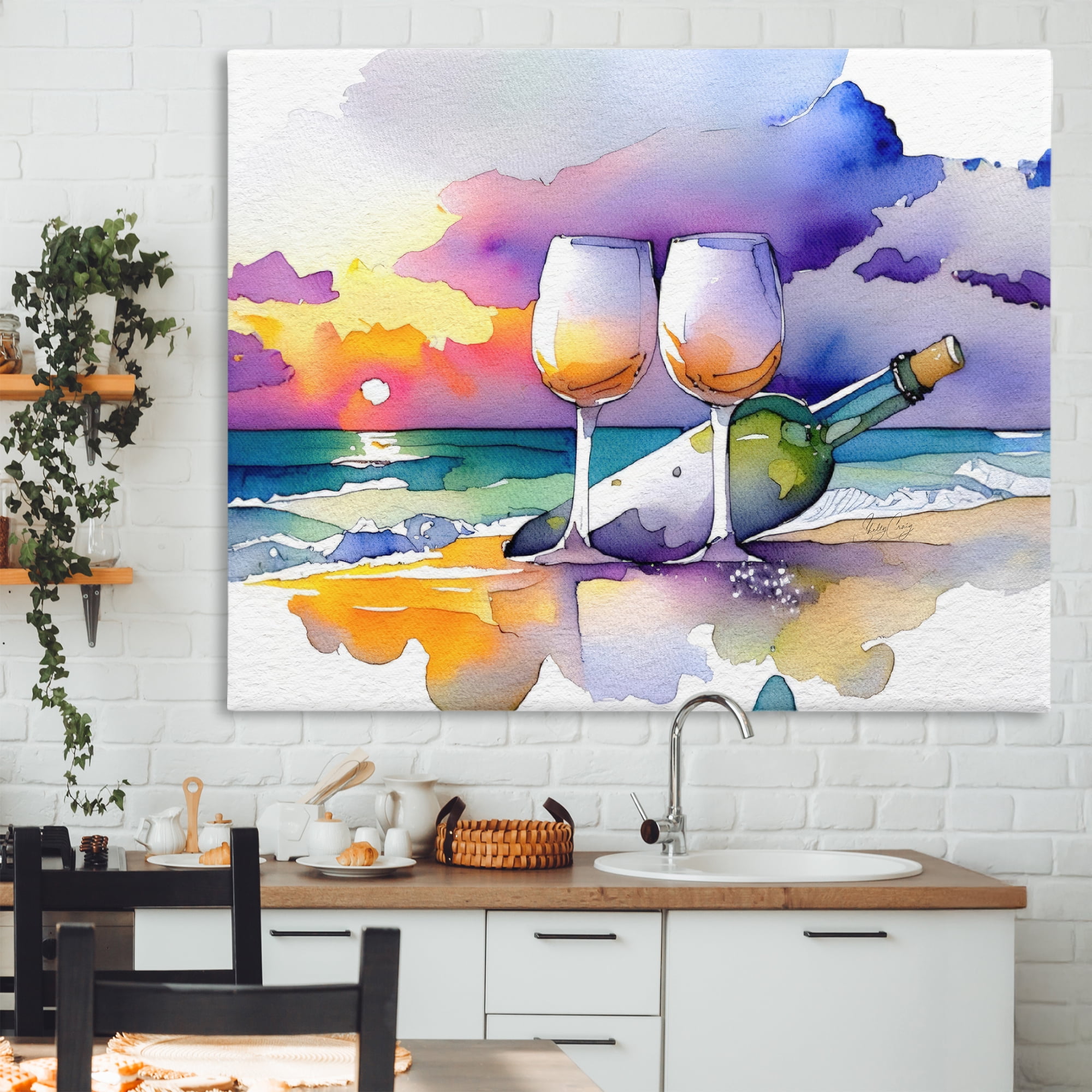 Stupell Industries Coastal Cheers with Wine Canvas Wall Art, design by Shelly Craig
