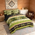 thumbnail image 2 of Manfei Damask Floral Twin Bedding, Baroque Flower Bedding Comforter Set, Green and Yellow, Black Reversible 7-Piece, 2 of 6