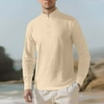 thumbnail image 2 of GuangCheng Mens Linen Henley Shirts,Long Sleeve,Lightweight,Casual,Breathable,Comfortable,Loose Fit,T Shirts,Khaki,Size 3XL, 2 of 9