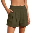 thumbnail image 4 of Women's High Waisted Shorts Pleated Front Solid Color Linen Blend with Side Pockets Lightweight Breathable Bottoms for Summer Beach Vacation and Daily Casual Wear Army Green L, 4 of 8