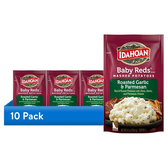 (10 pack) Idahoan Baby Reds w/ Roasted Garlic & Parm Mashed Potatoes, 4.1 oz Pouch