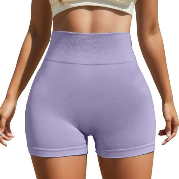 PEASKJP Shorts for Women High Waist Soft Stretch Elastic Waist Shorts Workout Yoga Shorts Purple L