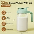 thumbnail image 4 of GOSCHE Breast Milk Pitcher,Wide Mouth Glass Mason Jar Pitcher with Green Flip Cap Lid and Pour Spout, Airtight Seal for Freshness and Safe Milk, 32oz, 4 of 8