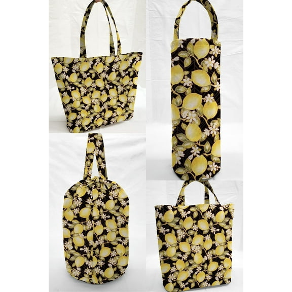 Lemon Blossoms Reusable Fabric Gift Bags and/or Tote Bags (Drawstring Tote)