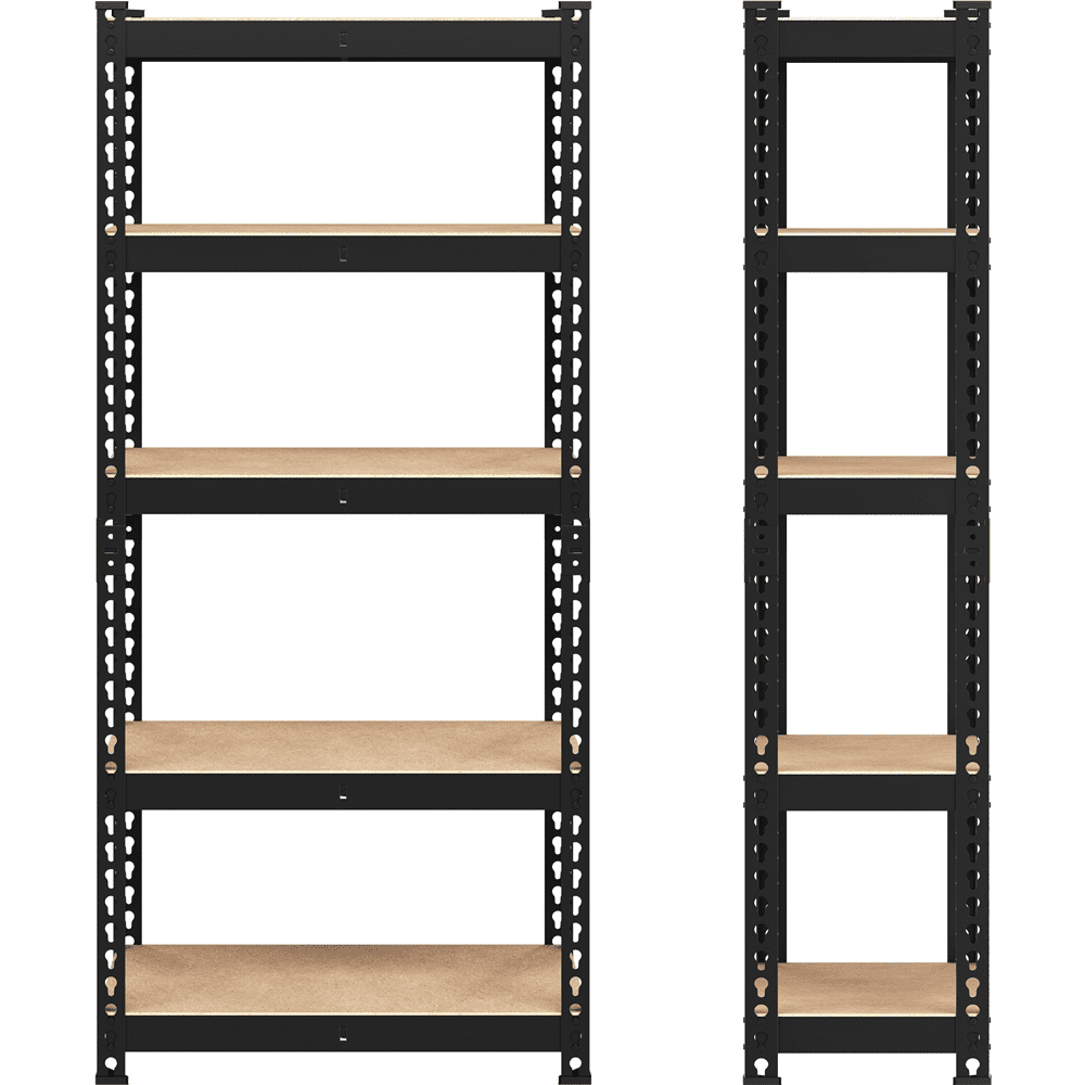Alden Design 5-Shelf Boltless & Adjustable Steel Storage Shelf Unit, Black, 2 Pack