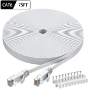 Cat6 Ethernet Cable 75 FT White, BUSOHE Cat-6 Flat RJ45 Computer Internet LAN Network Ethernet Patch Cable Cord - 75