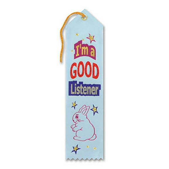 Pack of 6 Light Blue "I'm A Good Listener Award" School Award Ribbon Bookmarks 8"