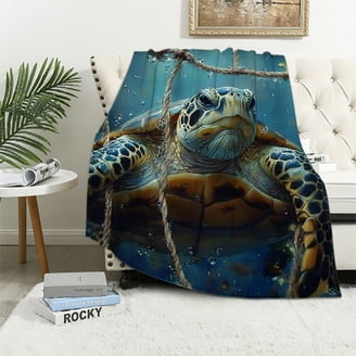 SKT T1 Turtle Fleece Throw Blanket - 50x40 Inch Cute Sea Turtle Cartoon Blanket, Soft Plush Gift For Kids & Turtle Lovers