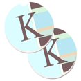 thumbnail image 1 of Lettre K Initiale Monogramme Bleu Rayures Ensemble de 2 Porte-Gobelet Voiture Coaster, 1 of 1
