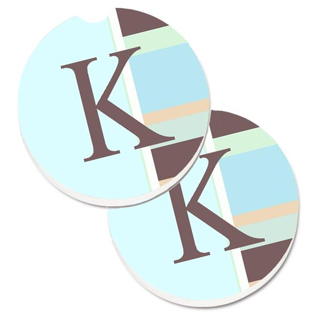 Lettre K Initiale Monogramme Bleu Rayures Ensemble de 2 Porte-Gobelet Voiture Coaster