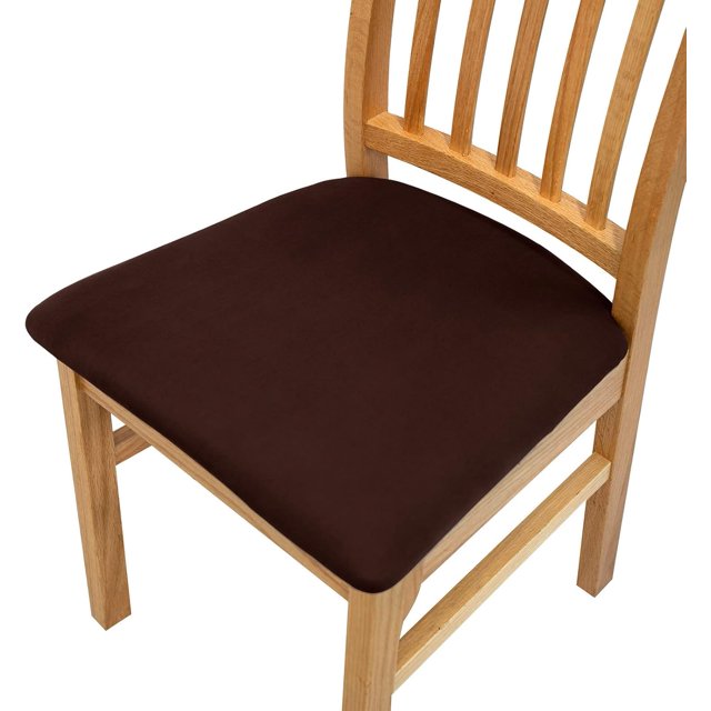 Dining Room Chair Covers with Ties, Chair Seat Covers, Elastic Stretch Chair Seat Slipcovers Non-Slip for Kitchen Office (2 Pieces,Coffee Color)