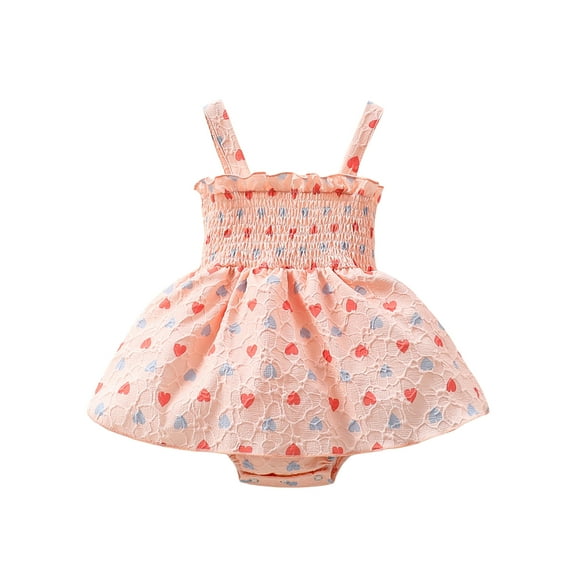 Bagilaanoe Newborn Summer Outfits Baby Girl Rompers Dress Heart Print Sleeveless Bodysuits 3M 6M 9M 12M 18M Infant Patchwork A-line Dresses