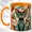 Orange, variant on Mosaic Teal Cat Coffee Mug, Ornate Pet Mug, Ceramic 11 oz
