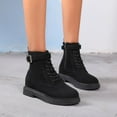thumbnail image 3 of Zapatos Botines mujer Botas planas con punta sólida zapatos informales de encaje botines cortos de invierno sin cordones botas redondas para mujer botas térmicas de felpa para mujer (Black 7.5), 3 of 6