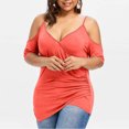 thumbnail image 5 of RYDCOT Fashion Womens Plus Size Cutout Asymmetric Cold Shoulder T-shirt V-Neck Tops Pink XXXL, 5 of 5