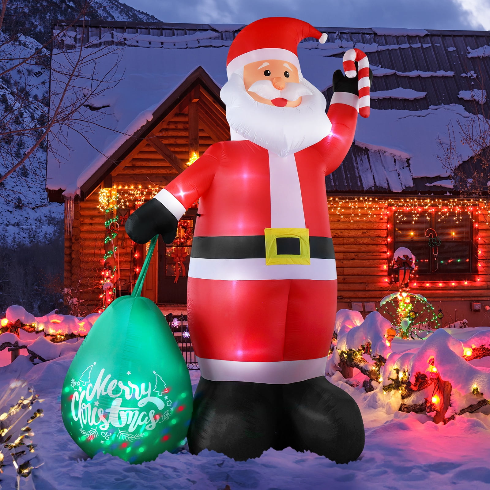 Astoutdoor 14 ft Lighted Christmas Inflatable Decoration, Giant Santa Claus with Gift Bag, Built-in LED Lights, Blow Up Yard Decor for Holiday Party Front Yard Lawn Garden
