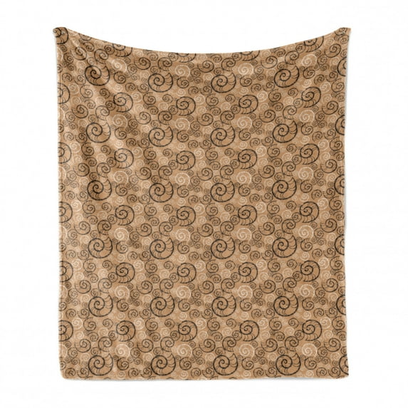 Snail Soft Flannel Fleece Blanket, Marine Mollusk Pattern in Grunge Style Nautical Aquatic Chambered Nautilus, Cozy Plush for Indoor and Outdoor Use, 50" x 70", Pale Brown and White, by Ambesonne