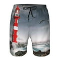 thumbnail image 4 of Kll 3d Lighthouse In The Surf Men'S Casual Summer Beach Shorts Hawaiian Shorts With Pockets-Large, 4 of 9