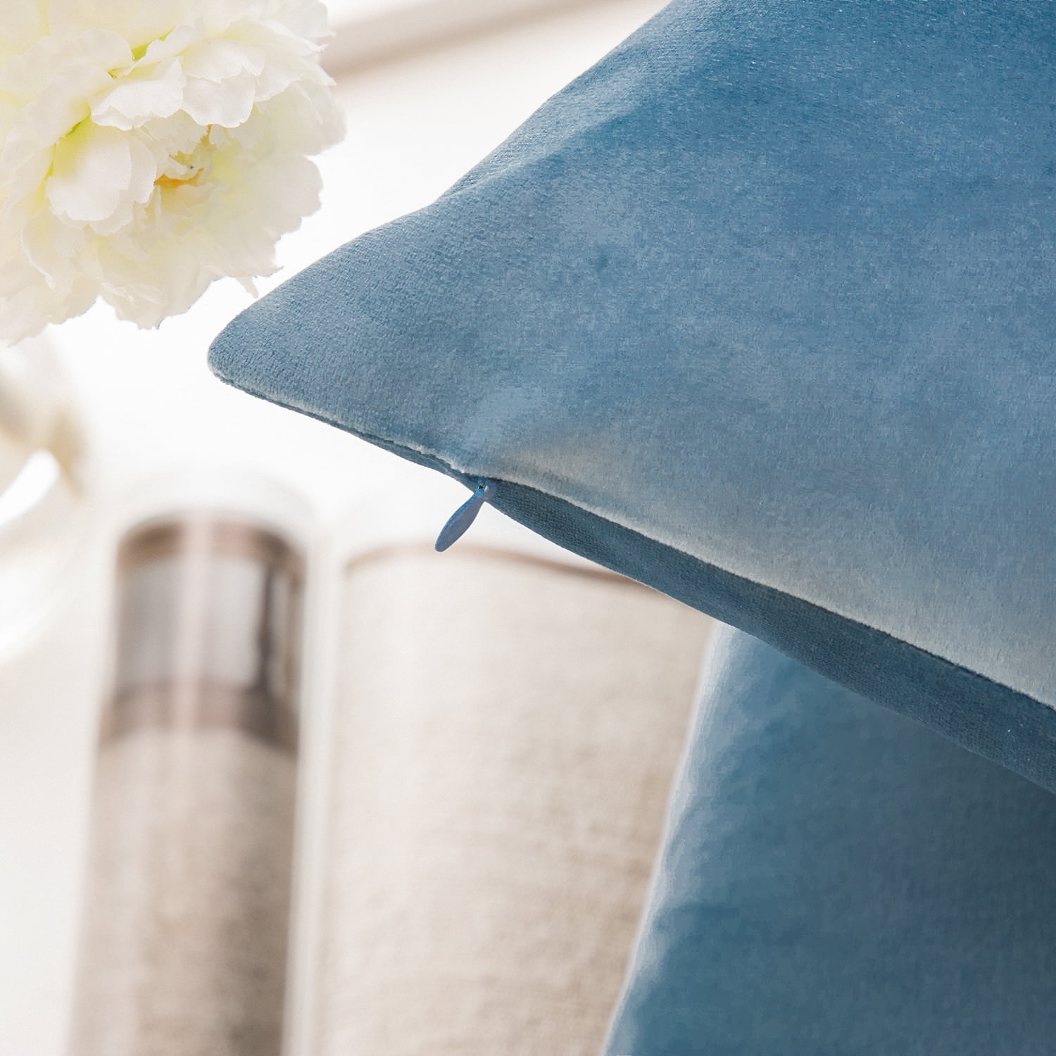 Phantoscope Soft Silky Velvet Series Decorative Throw Pillow, 20" x 20", Blue, 1 Pack