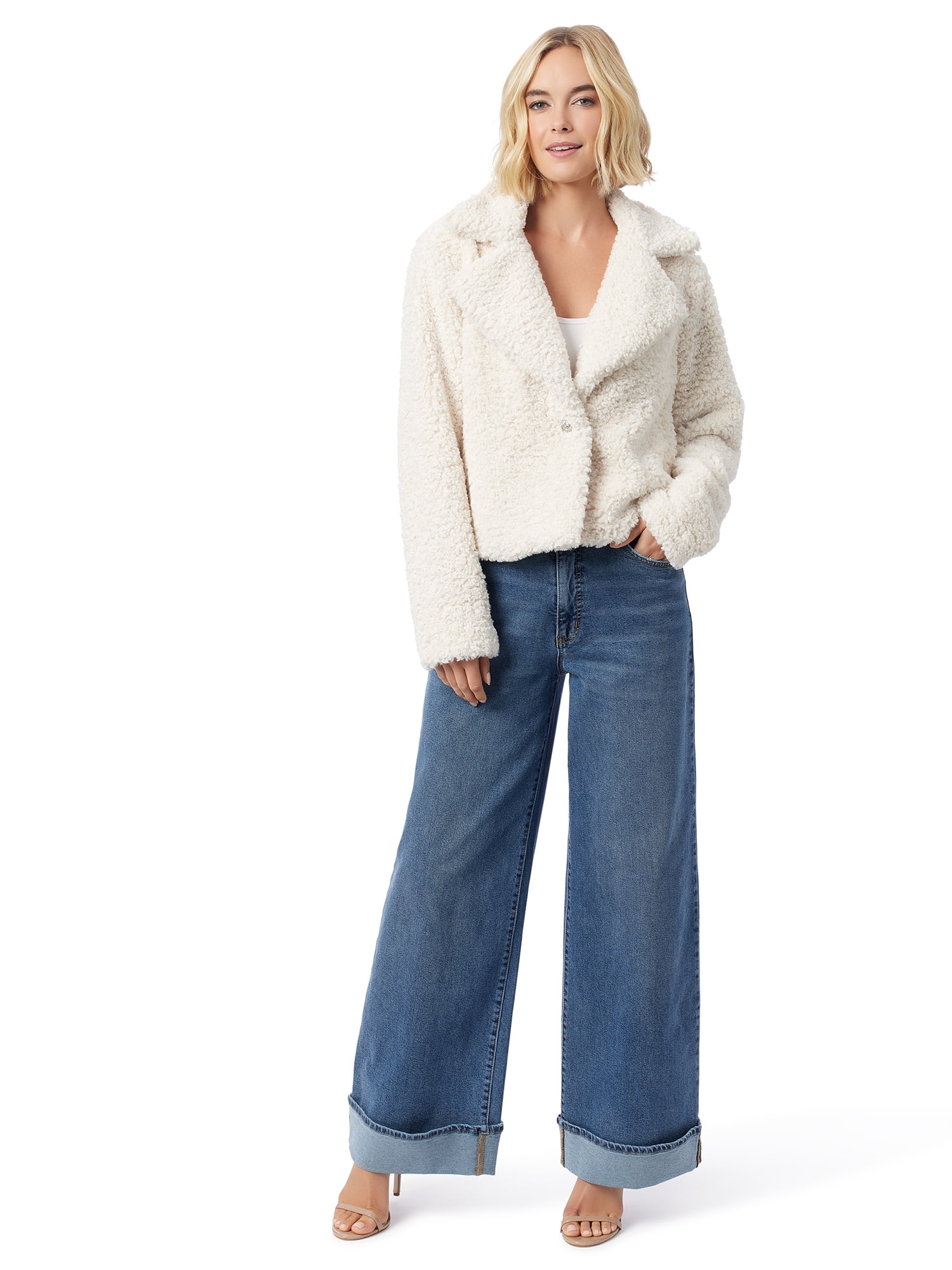 Jessica Simpson Women's and Women's Plus Freesia Wide Leg Cuffed Jeans, 32" Inseam, Sizes 2-24W