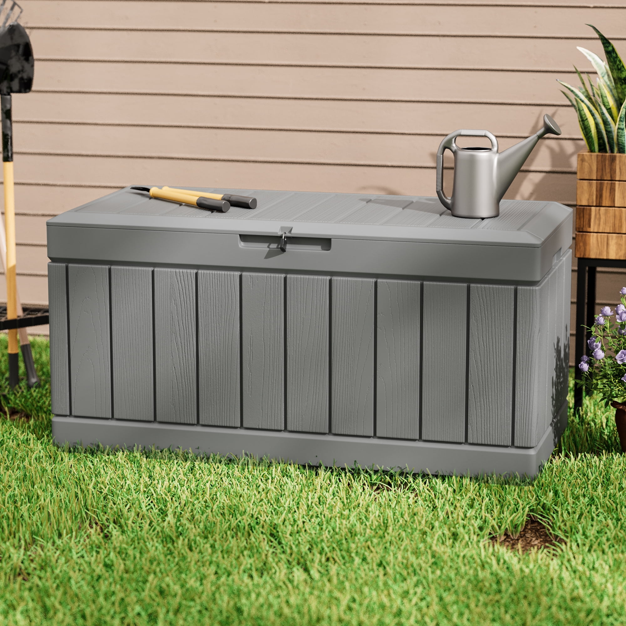 82 Gallon Resin Deck Box Large Outdoor Storage for Patio Furniture, Garden Tools, Pool Gray