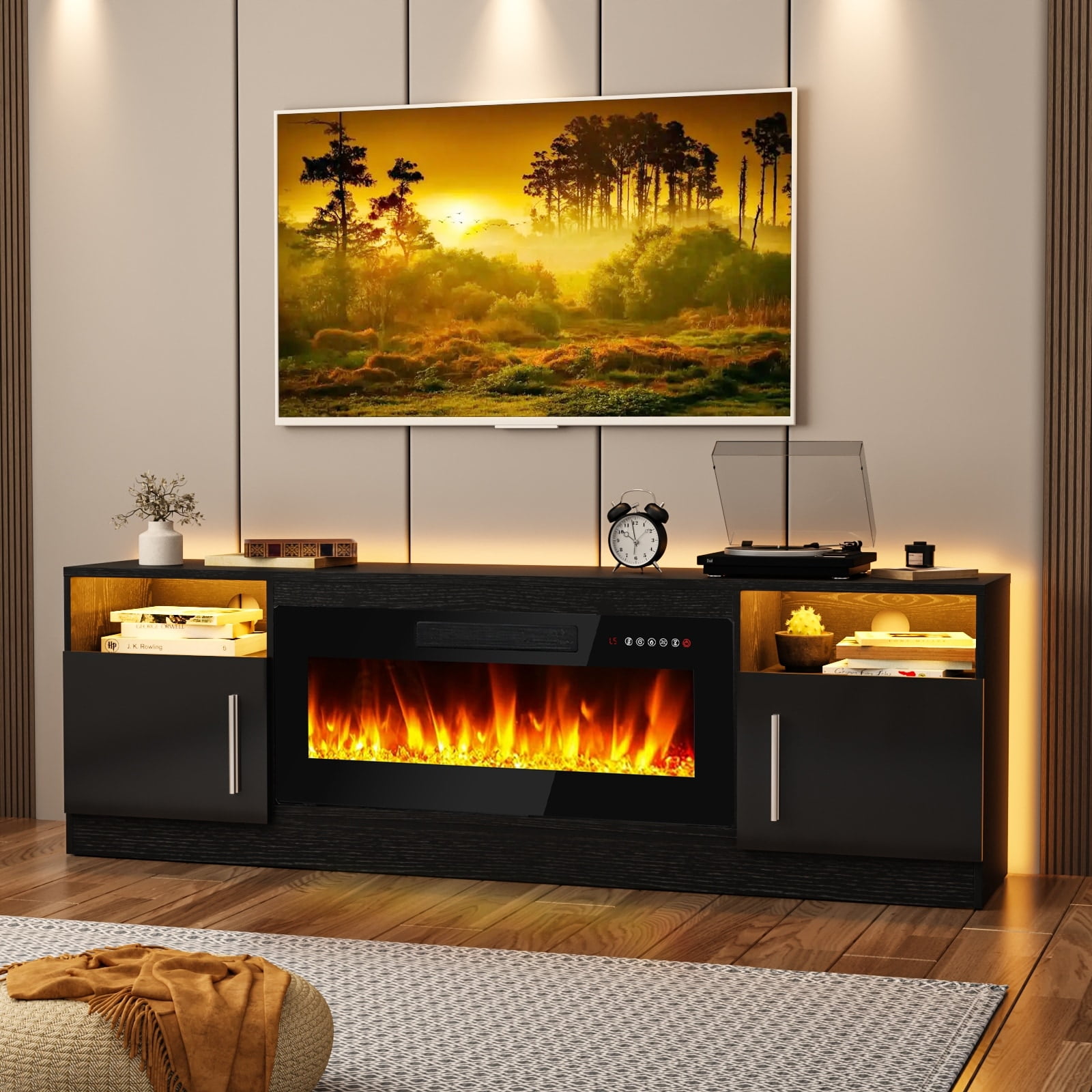 Bestier Electric Fireplace TV Stand for 75 TV Farmhouse LED Entertainment Center Console Table for Living Room in Black Shop Black Friday Deals for 2024 Walmart