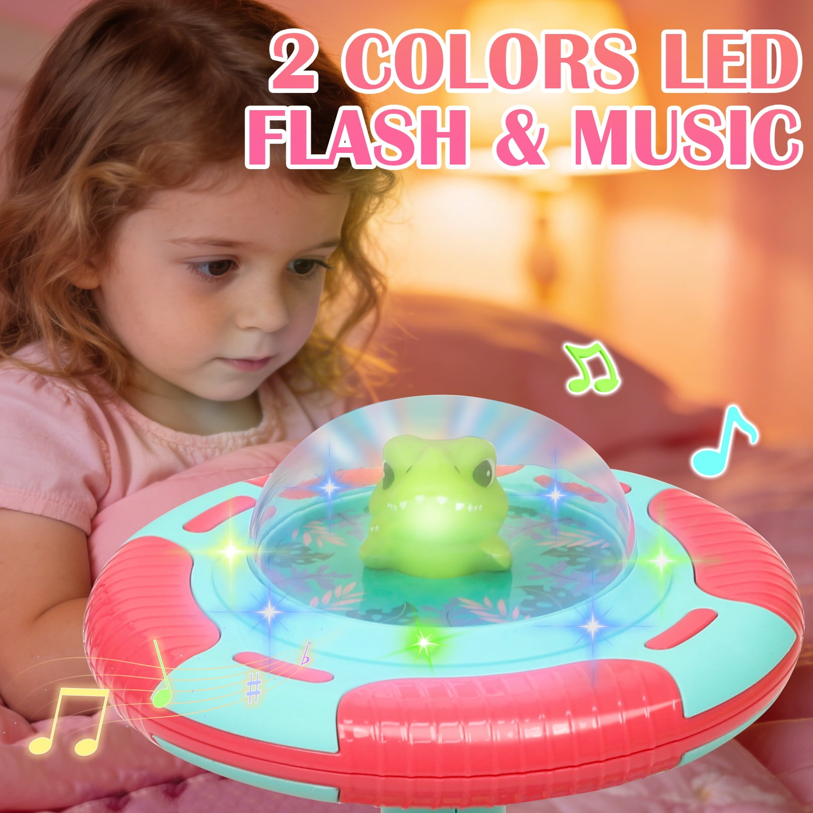 Wdmiya Pink Dinosaur Sit and Spin Toys for Toddlers 1-4, 360° Spinning Seat Activity Toy with Light and Music, Christmas Birthday Gifts for boys and girls, Kids Twister Toy