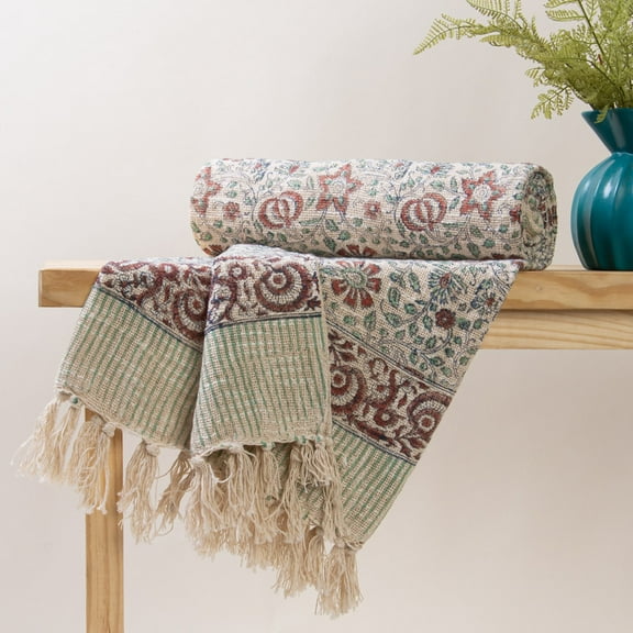 DMAASA Hand Block Print Handloom Floral 50x70" Sofa Throw Blanket for Couch All Seasons