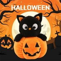 Haliyee ‌Adorable Halloween Pumpkin & Black Cat Soft Stuffed Toy - Spooky Soft Stuffed Animal for Trick or Treat Bag,Party Decor,Gift for Boys & Girls‌