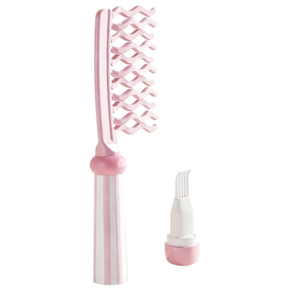 Double-Row Wave Teeth Comb Set, Including Pink Detangling Brush and Cleaning Claw, Lightweight, Portable, for All Hair Types, Home and Travel